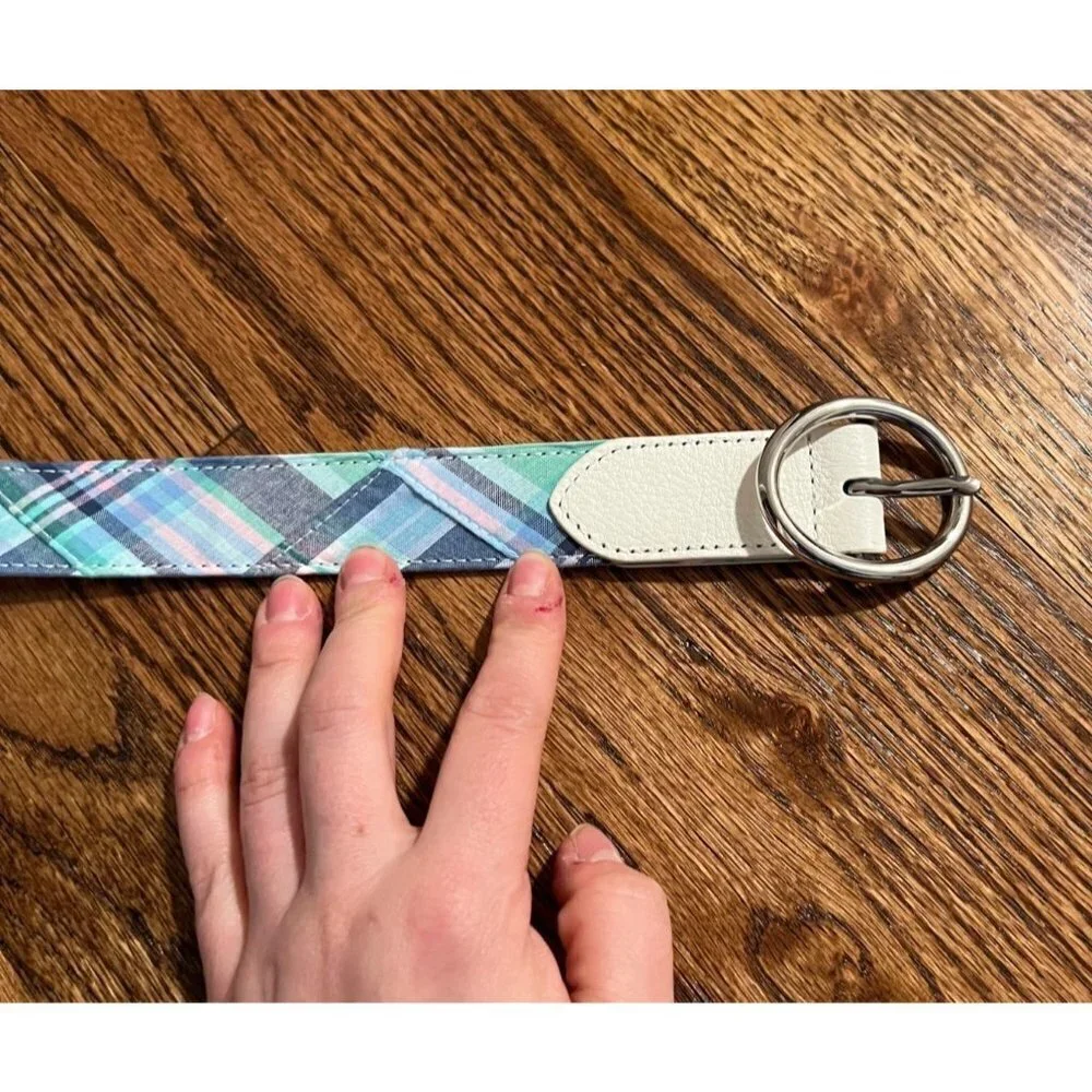 Talbots‎ | Blue Green Plaid Belt White Trim Sz XL